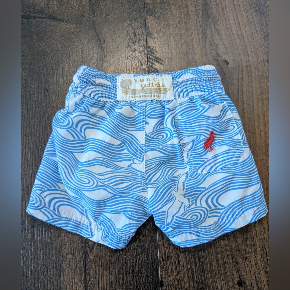 The Beaufort Bonnet Company Wave Swim Trunks Blue White Red Sz 0-6 Months